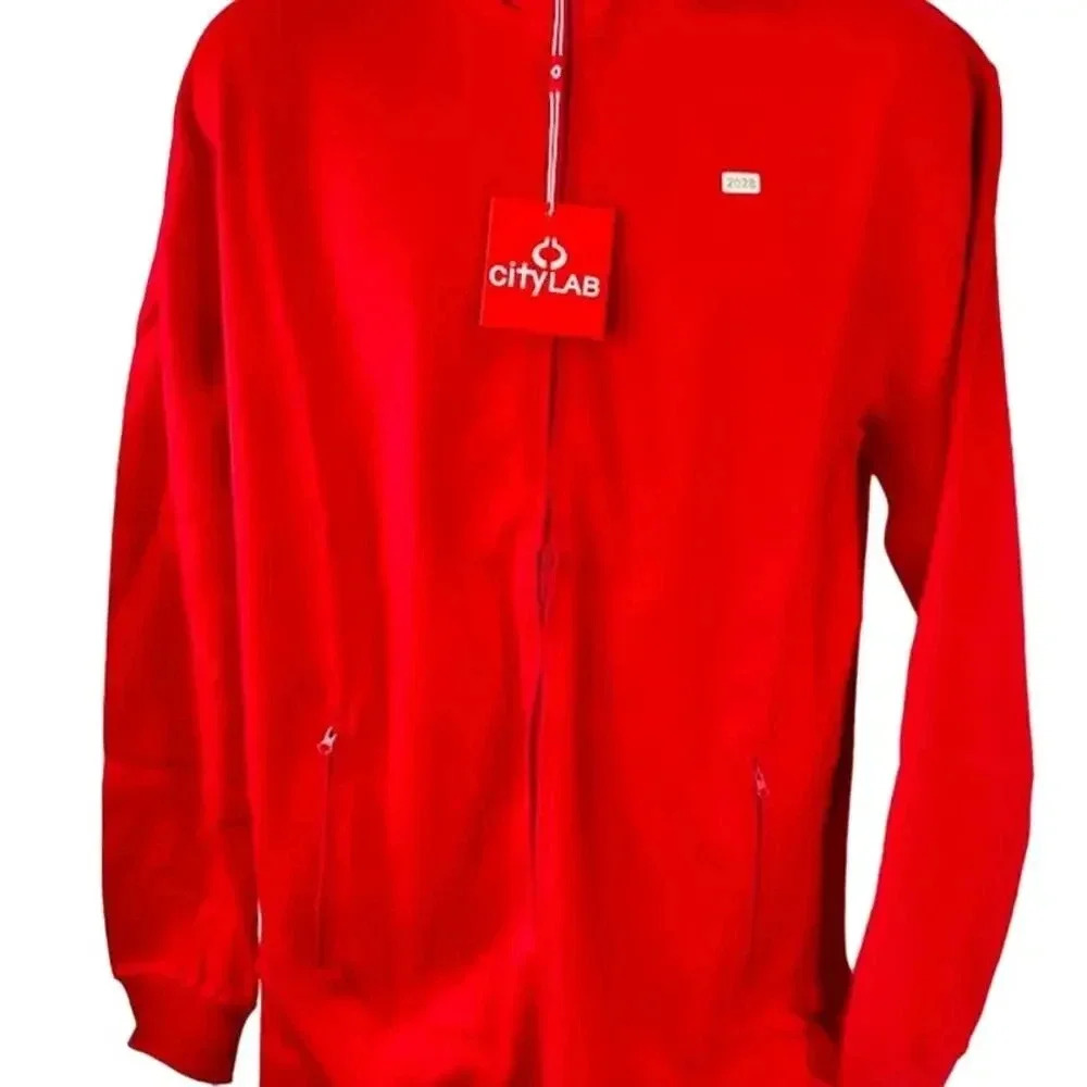 NEW City Lab Zip Up Performance Fleece Track Jacket Zipper Pocket Red Womens XL